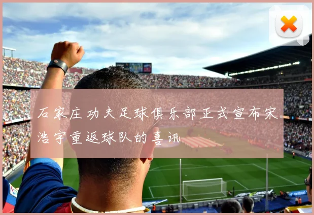 石家庄功夫足球俱乐部正式宣布宋浩宇重返球队的喜讯